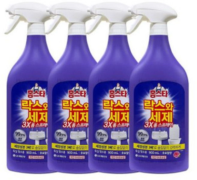 엘지생활건강 홈스타 락스와세제 3X 폼스프레이 후로랄향 900ml 4개 / 욕실 변기 청소 세정제