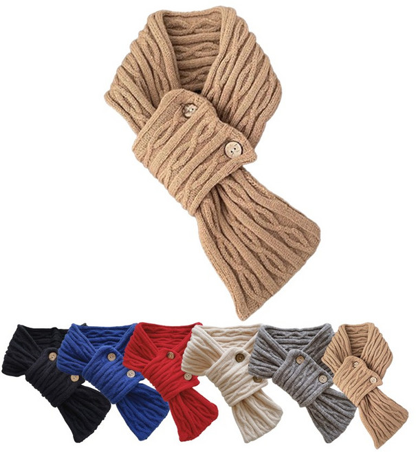 볼품 겨울 쁘띠 숏 목도리 단추 머플러