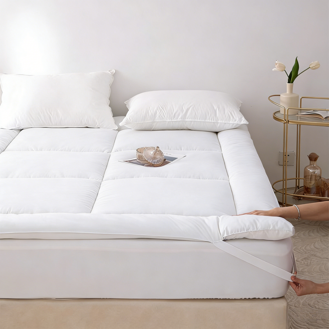 통세탁 통기성 사계절 두꺼운 포근한 바닥 침대 토퍼 매트리스, 화이트