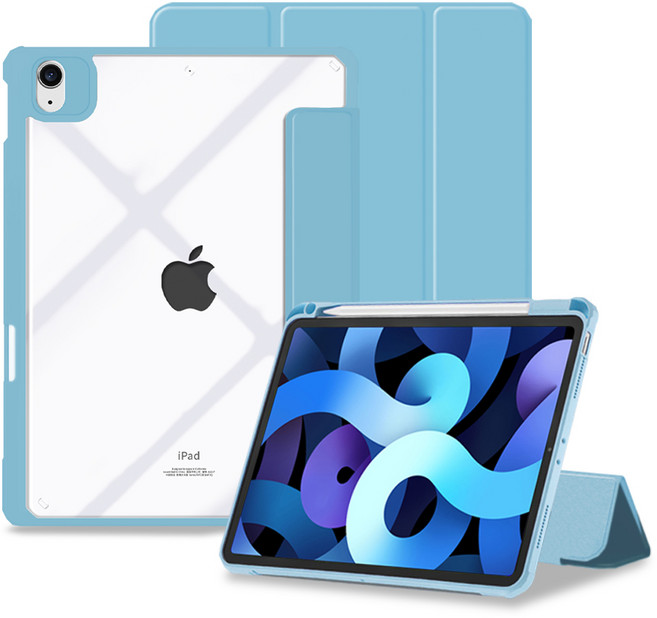 아이엠듀 아이패드 애플펜슬 수납 클리어 스마트커버 분리형 케이스, 소다