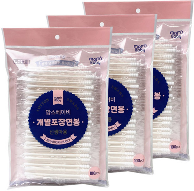 맘스베이비 신생아용 개별포장 면봉, 100개입, 3개