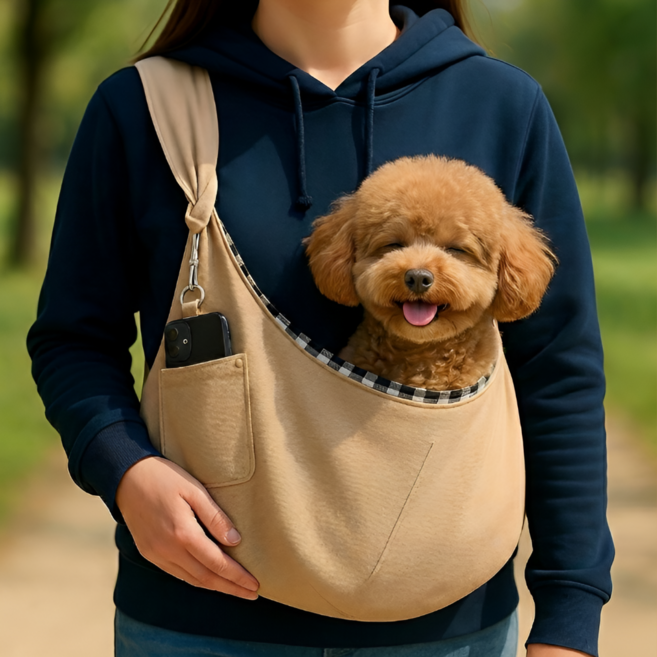 우핑펫 어깨 푹신 안전고리 강아지 슬링백, 라이트 베이지, 1개