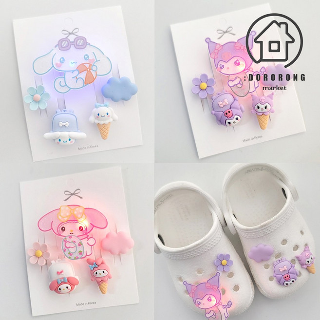 산리오 신발 꾸미기 LED 세트 시나모롤 슬리퍼, 플라워 레드, 1개