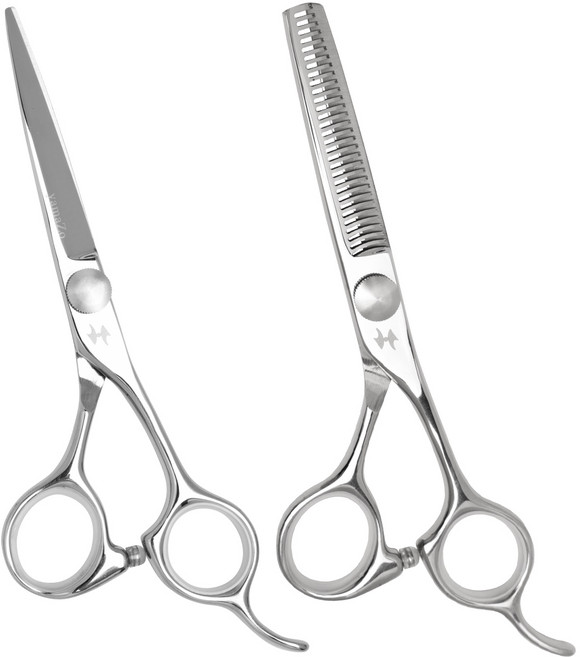 야마조 미용가위 실속형 미용입문용 미용초보 실습용 코발트 스텝컷 2자루 세트, 1개, 블런트&틴닝 세트