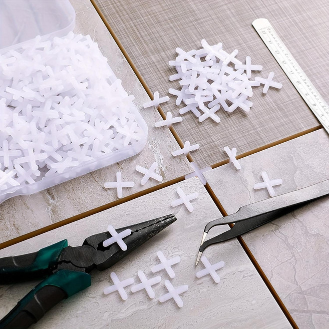 균일한 간격 유지 간편 시공 2mm 화이트 플라스틱 십자형 타일 스페이서 500개입, 화이트(500개입)