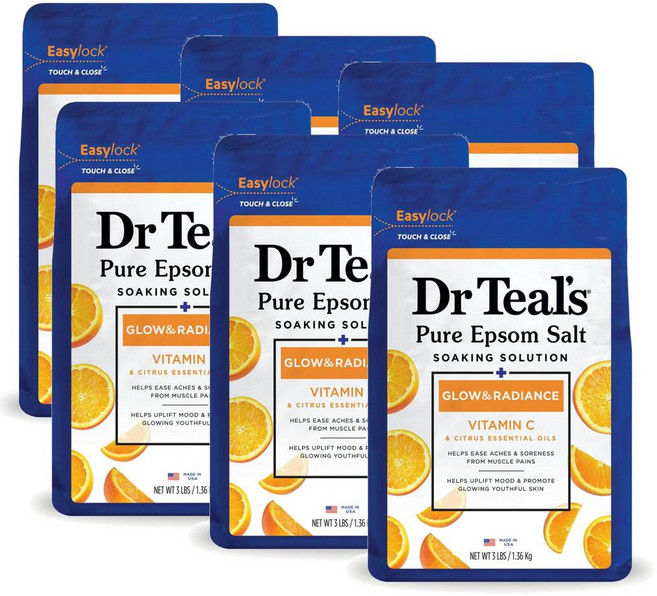 닥터틸즈 퓨어 앱솜솔트 비타민C 감귤 DrTeal's Pure Epsom Salt Glow Radiance, 1.36kg, 6개