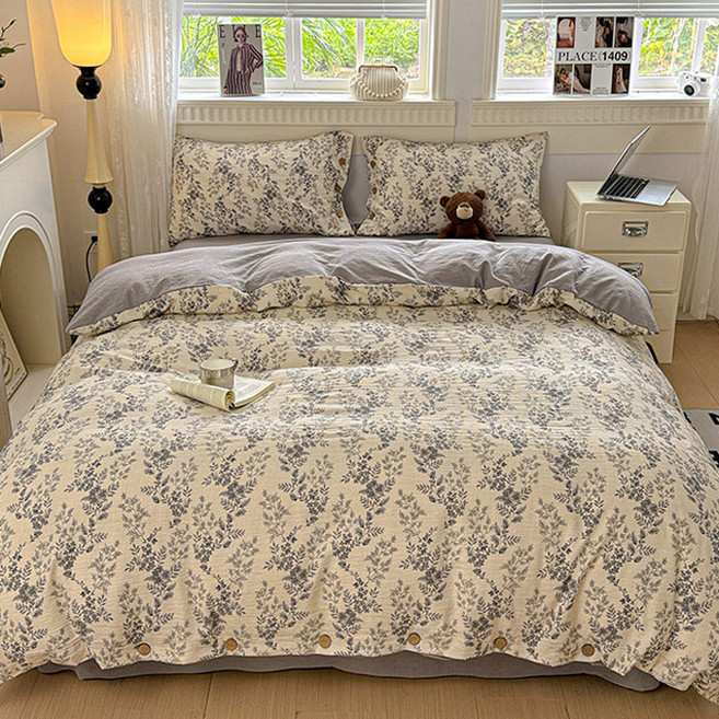 리진 플로아 린넨 이불커버 싱글 (150X200cm), 그레이