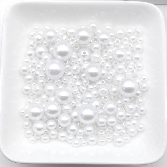 아크릴진주 [구멍] 컬러 비즈 공예 재료, A3233. 화이트, 1세트, 8mm