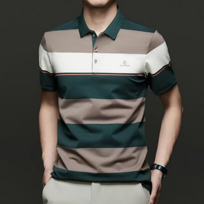 J nd O남성 여름 스트라이프 오피스 비즈니스룩 반팔 카라티