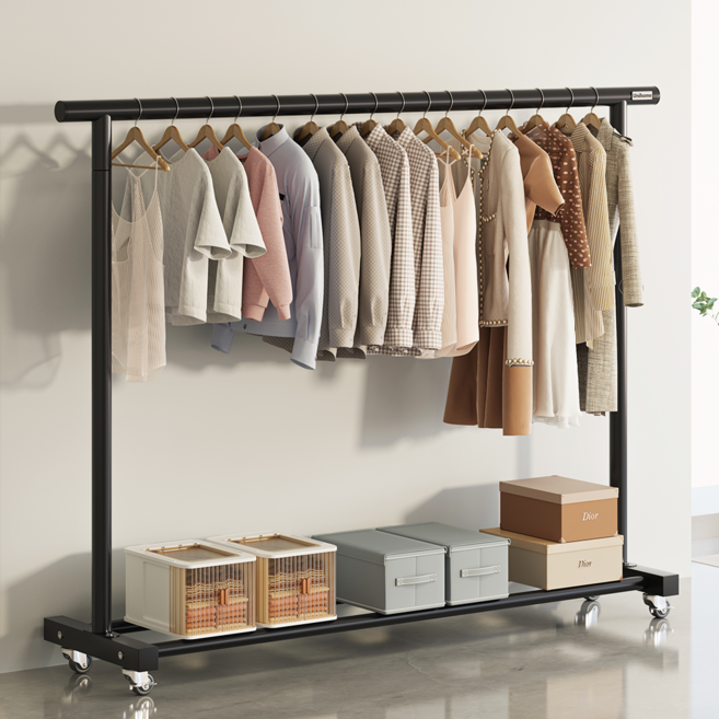 유니홈 28mm 튼튼한 이동식 옷걸이 행거, 블랙