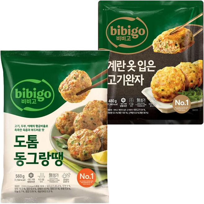 CJ 비비고 도톰동그랑땡 560g X 1개 + 계란옷입은 고기완자 480g X 1개, 1세트, 1.04kg