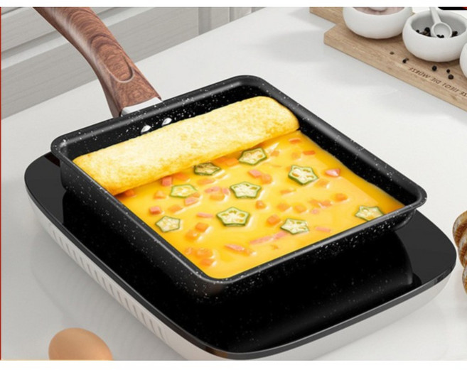 일본식 논스틱 사각 계란말이팬 두꺼운 프라이팬 인덕션 후라이팬 28cm 조리도구 13x18 고무나무 손잡이, 1개, 1cm