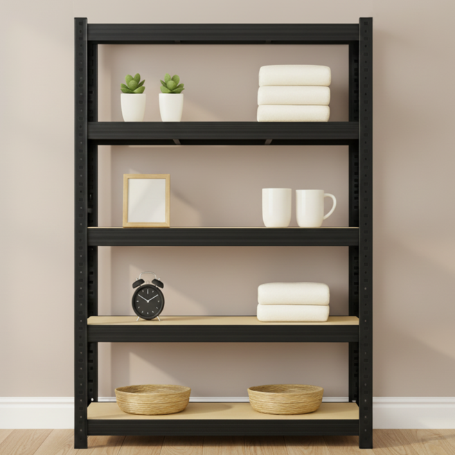 EDM-30 철제 조립식 무볼트 앵글 선반 경량랙, 5단, 블랙