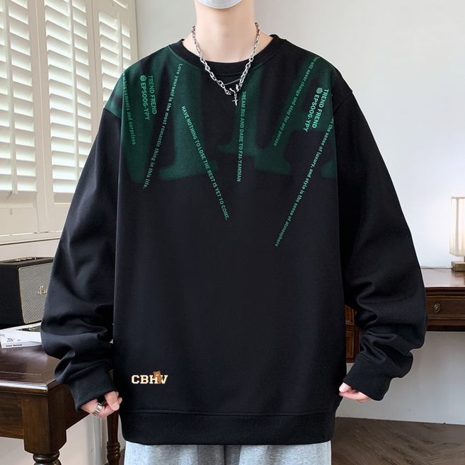 CBHV 봄 남성 오버핏 빅사이즈 레터링 라운드넥 맨투맨 데일리 캐주얼