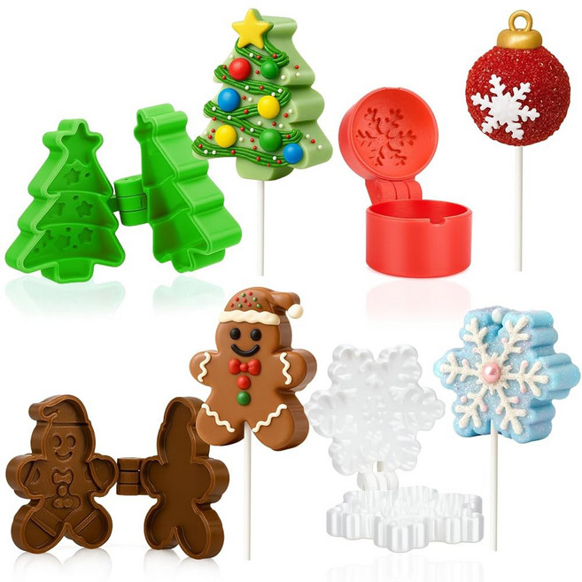 모양의 프린팅 디저트 스틱 몰드 만들기 메이커 팝 케이크 용품 juome 트리/볼/스노우플레이크/진저 가정용 커터 3d 베이킹 4개의 크리스마스 케이크클, 2 4Pcs (hristmas tree+ball+Sno