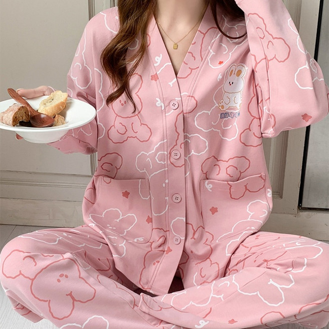여성잠옷 자주잠옷 파자마 홈웨어 귀여운 동물잠옷 면잠옷 순면 긴팔잠옷세트