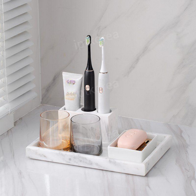 대리석 칫솔꽂이 호텔 화장실 욕실 트레이 양치컵홀더, 4 블랙 3홀, 1개