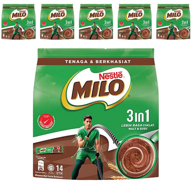 MILO 3 인 1 밀크초콜릿 코코아 파우더, 33g, 14개입, 6개