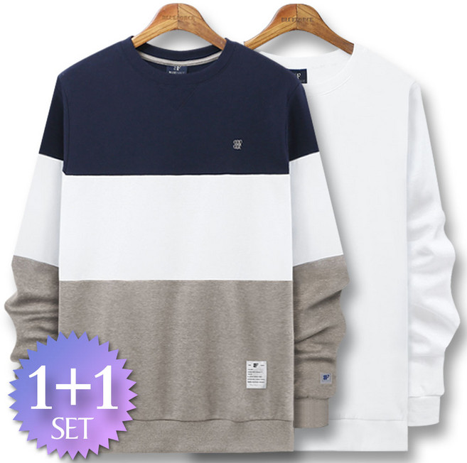 블루포스 테엡스 맨투맨 + 심플 맨투맨 [2장 묶음] 남자 긴팔 티셔츠 남성 빅사이즈 운동복 겨울 단체티 커플티 츄리닝