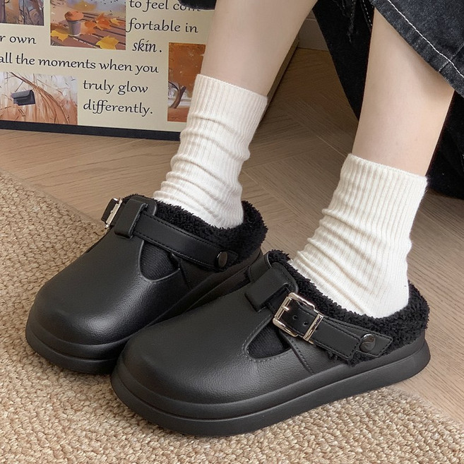 큰귀멍멍 여성 가벼운 겨울 무중력 따뜻한 통굽 털 슬리퍼 DK1022