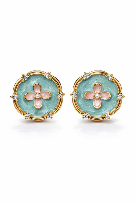 粉紅花朵夾式耳環 無耳洞設計