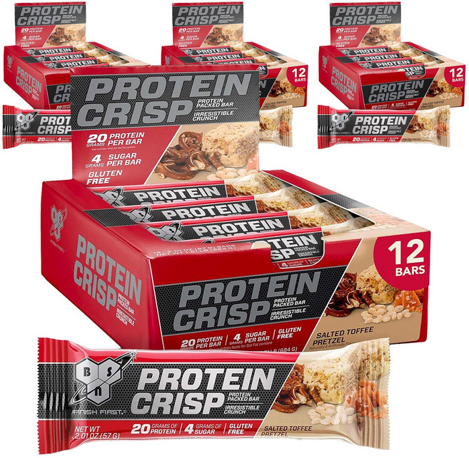 비에스엔 프로틴 크리스프 단백질 바 솔티드 토피 프레첼 12개입, 684g, 4개