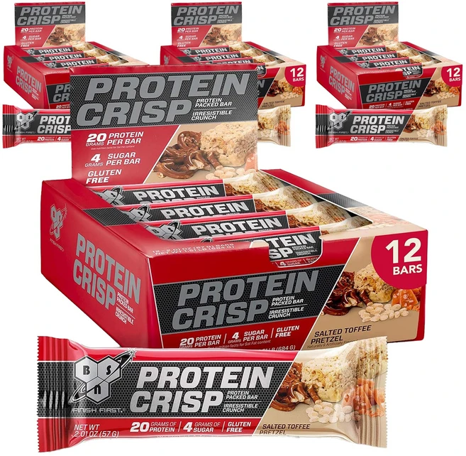 비에스엔 프로틴 크리스프 단백질 바 솔티드 토피 프레첼 12개입, 684g, 4개 - 쿠팡