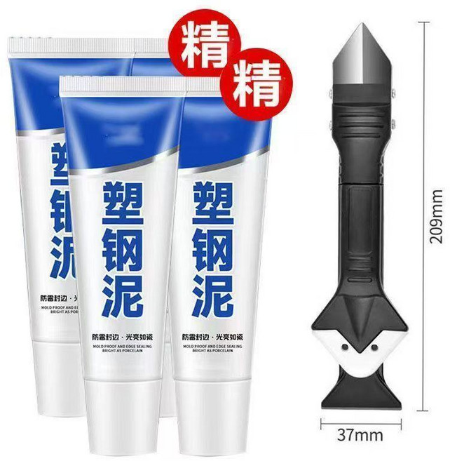 TERTELL 塑鋼泥 廚衛防水防黴密封膠, 1個, 防黴防水 +抗滲不漏水 塑鋼泥60ml, 超值 金屬三合一剷刀+4大支塑鋼泥