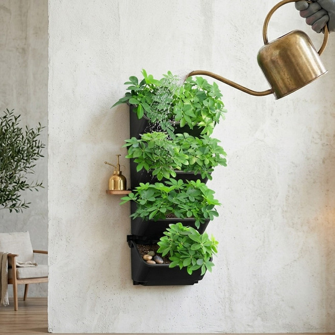21세기트랜드 플랜박스 수직 화분걸이 행잉 포켓 가든 벽걸이 식물걸이 실내정원, 1개, 블랙