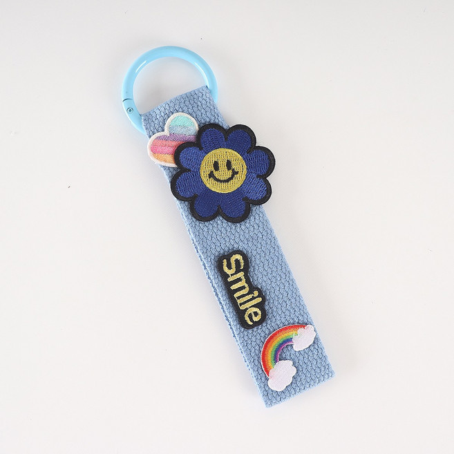 완제품 와펜 스트랩 키링 단체 선물 가방 꾸미기 귀여운 디자인 왕고리, 1개, 꽃스마일 블루