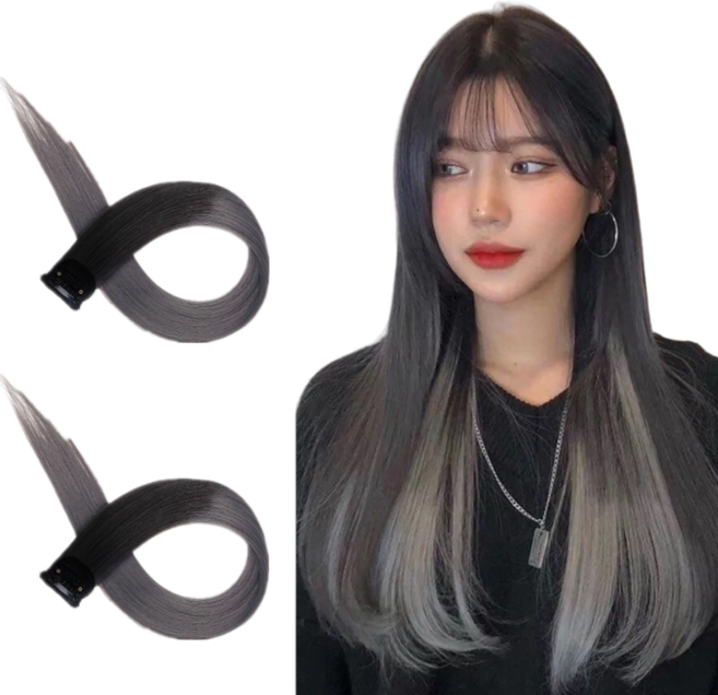 글로리유 투톤 그라데이션 컬러 헤어피스, 2개, 스모키그레이