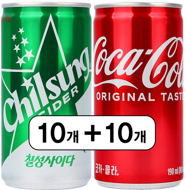 코카콜라 칠성사이다 190ml 2종 30캔 세트, 20개