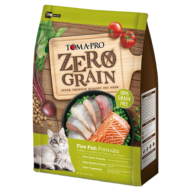 TOMA-PRO 優格 全齡貓 零穀乾飼料, 5種魚, 5.5lb, 1袋