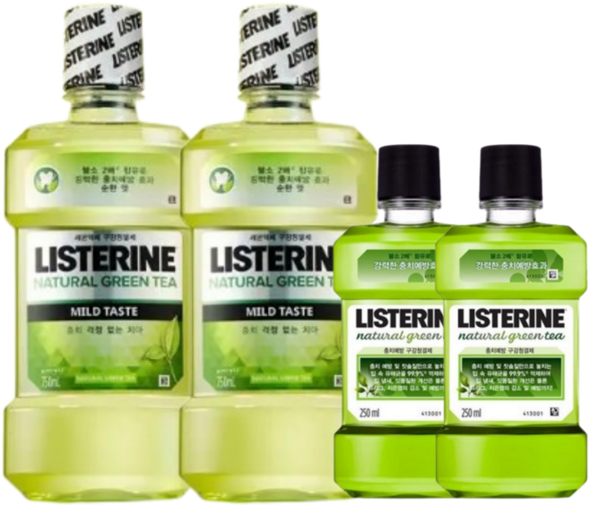 리스테린 내추럴 그린티 마일드 750ml 2개 + 250ml 2개