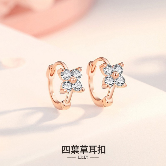 DFMEI 新品四葉草耳扣經典款耳飾小巧輕奢風四葉小花耳骨釘女