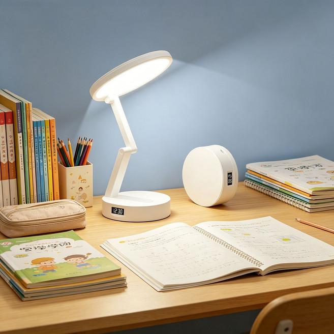 Leesheer 접이식 LED 스탠드 휴대용 블루라이트 차단 시력보호 학습 조명, 흰색