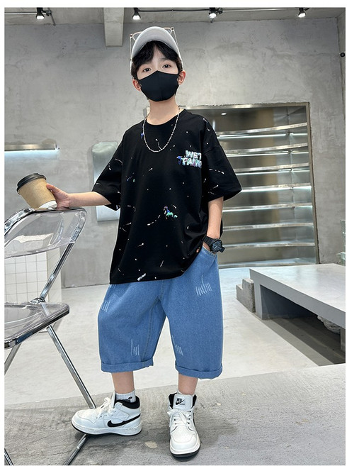 슈가푸딩 주니어 페인트롤업팬츠세트 초등학생 중학생 데님세트 페인팅 데님롤업세트 여름신상 여름남아 남아신상 남아세트 외출룩 학원룩 데일리룩