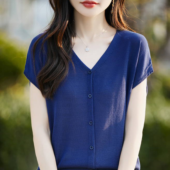 뚜니와또니 여성 텐셀 라이오셀 V넥 가디건 겸 반팔 티셔츠 슬림핏 캐주얼 여름 상의