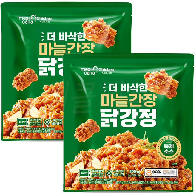 [팔도맛쟁이] 멕시카나 더 바삭한 닭강정 마늘간장맛, 2개, 500g