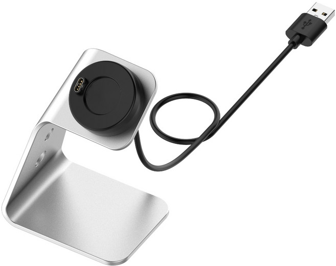 Garmin Instinct 1 / 2 / 2s / 2x 專用圓盤立式充電座充電線, 1個, 圓盤一代鋁合金立式座充150cm-銀