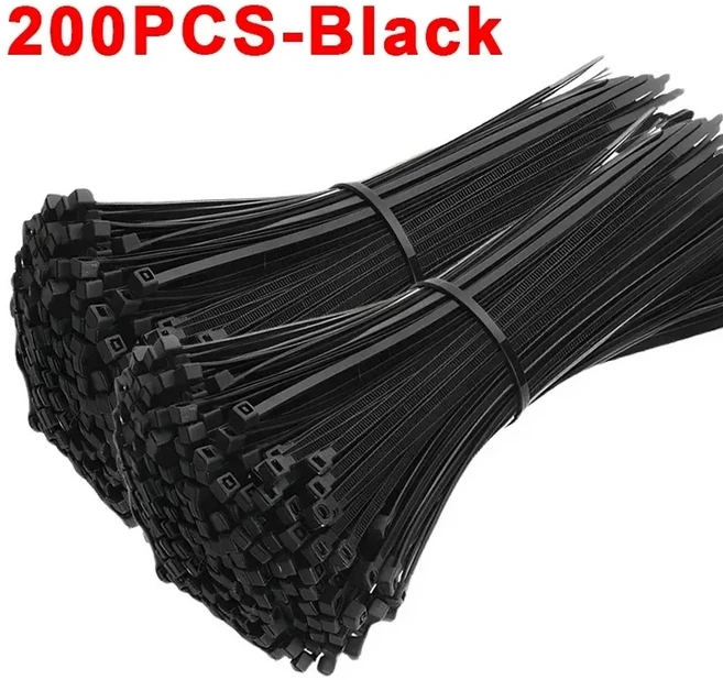 300/100Pcs 플라스틱 케이블 타이 탈부착 자동 잠금 코드 스트랩 고정 루프 홈 오피스 용 재사용 가능한, Black(200Pcs), 3X100MM