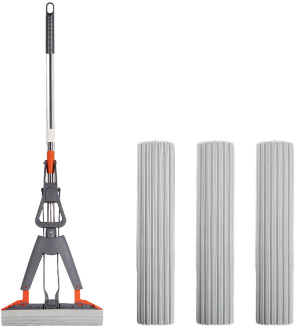 클린트 먼지먹는 물기제거 스펀지 밀대 물기제거기+ 리필패드 3장, 1세트