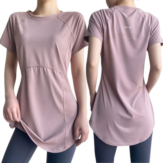 레오큐 요가 필라테스 상의 반팔 티셔츠 롱티