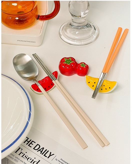 수박 토마토 수저 젓가락 받침 세트 수저 포크 젓가락 청결 깨끗 받침대, 1개