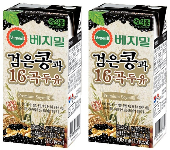 정식품 베지밀검은콩과 16곡두유 190ml 48팩, 48개