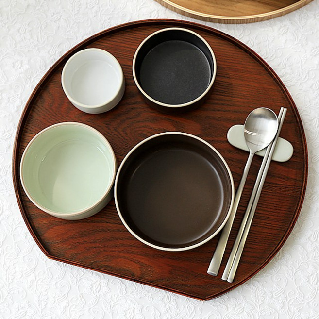 나무 반달트레이 원목 우드 혼밥 카페 반달 트레이 1인 쟁반, 에쉬우드 천연옻칠, 1개