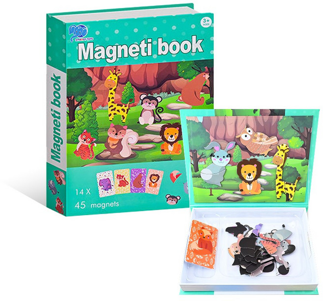 토이토 휴대용 마그네틱북 자석 블럭 코디놀이 퍼즐 책 학습 교구 5종, 1세트, 숲속 동물 친구들