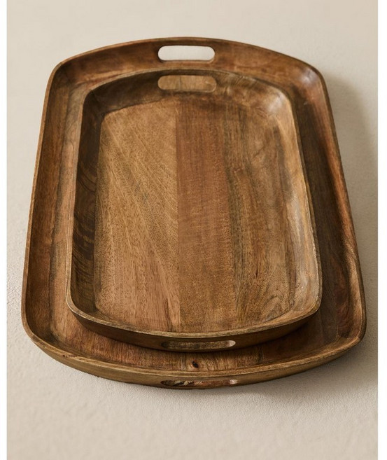 자라홈 브랜드관 손잡이 우드 쟁반 47274040052, 3 x 29.5 x 43 cm, 라이트 베이지