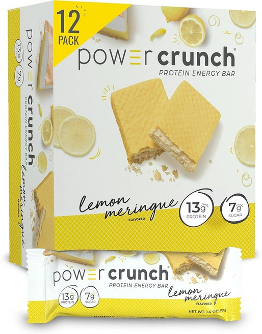 Power Crunch 에너지바 파워 크런치 프로틴 웨이퍼 바 맛있는 고단백 간식 레몬 머랭 1.4온스 12개입