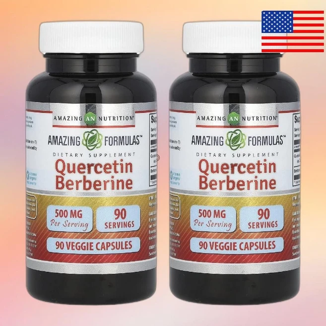 어메이징 뉴트리션 쿼세틴 퀘르세틴 베르베린 500mg 베지 캡슐 90정 Quercetin 2통 - 쿠팡